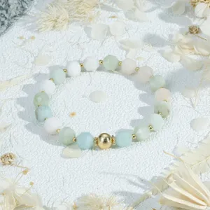 Detailed close-up view of the delicate faceted beaded bracelet with charming pastel stones.