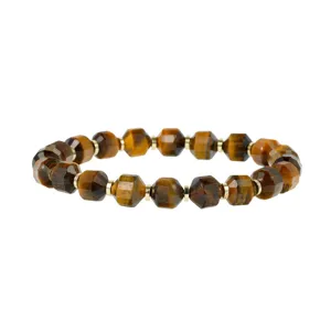 Vintage Faceted Tiger Eye Stone Bracelet with Metal Spacers Aesthetic Stackable Jewelry