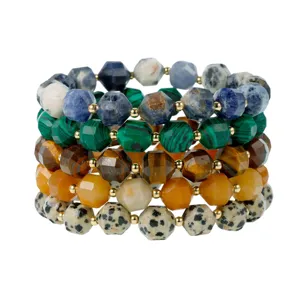 Gelaagde stapelbare armband van gefacetteerde halfedelsteen kleurrijke edelsteen sieraden