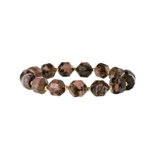 Gefacetteerd halfedelstenen kralenarmband met gouden metalen tussenkralen voor stijlvolle dames