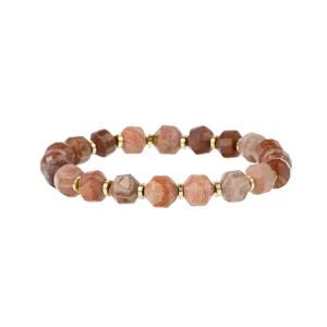 Vintage faceted spotted stone bracelet with metallic spacer beads for women stacking.