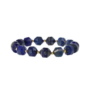 Facet geslepen lapis lazuli edelsteen kralen armband met gouden tussenkralen chic.