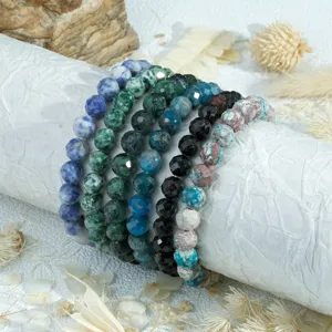 Meerdere lagen natuursteen kraal armband set, vintage edelsteen elastische armbanden.