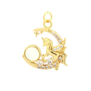 18K Gold Plated Unicorn Moon Pendant Iridescent Gemstone DIY Jewelry Making Charm