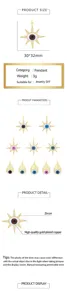 Gold plated copper evil eye sunburst zircon pendant charm for DIY jewelry making accessories.