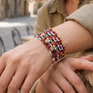 Bunte Rocailles Perlen Armband Stapelbar Mehrlagige Retro Handgelenk Schmuck fur Damen