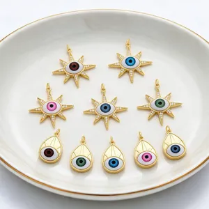 Micro-pave zircon evil eye and teardrop pendant jewelry accessories DIY charms close-up display