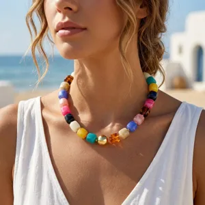 Bunte Acryl Block Perlenkette, europäischer Stil Sommer Strand Schlüsselbein Kette für Damen.