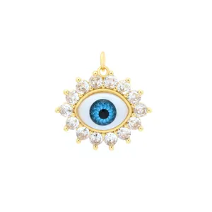 Gold Evil Eye Pendant Detail Zirconia Micro-set Blue Resin DIY Jewelry Accessory