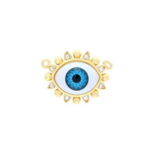 Gold evil eye charm pendant micro pave zirconia blue resin DIY jewelry accessory detail view