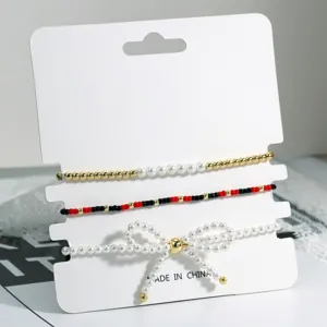 Schickes Perlen Schleife Perlenarmband Set, retro stapelbarer Schmuck für Frauen.