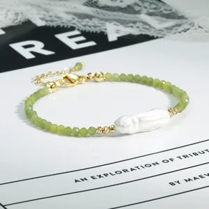 Barok parel en groene edelsteen kralen armband, delicate Franse stijl sieraden.