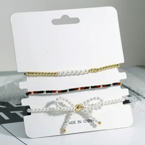 Elegante Perlen Schleife gestapelt Perlen Armband Set Vintage mehrschichtige Damen Schmuck