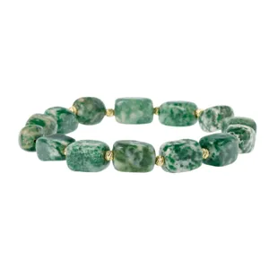 Green irregular square stone bead bracelet with gold spacer beads for daily commute jewelry