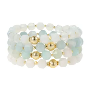 Faceted pastel gemstone beaded detail showing delicate gold metallic spacer beads and textured gold balls.