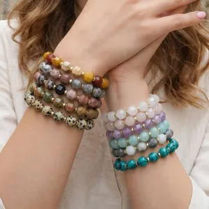 Vintage Faceted Semi Precious Stone Beaded Bracelet For Women Men Geometric Multicolor Spotted Natural Stone Strand Bracelet Copper Beads Stackable Niche Aesthetic Wrist Jewelry Gift