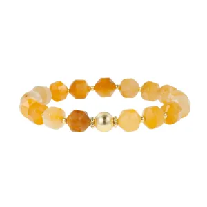 Yellow faceted gemstone bracelet with gold beads, elegant daily commute stackable chic style.