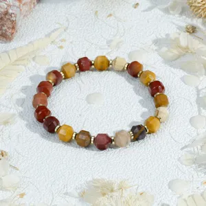 Retro multi-color faceted stone beaded bracelet with metallic spacers for women aesthetic.