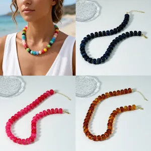 Collana Boho in Acrilico con Perline ad Abaco da Donna Stile Vacanza Occidentale Girocollo di Perline in Resina Colorata Gioielli da Spiaggia Regalo