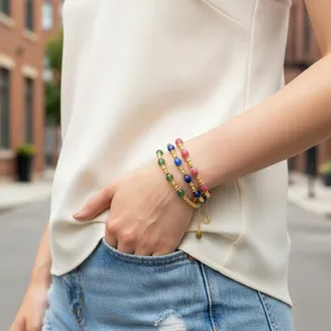 Trendy boheemse edelsteen kralen armband gelaagd goud metaal dagelijks veelzijdige mode sieraden