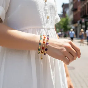 Boho retro kraal edelsteen armband set, trendy dagelijkse multi-color bedelarmband voor vrouwen.