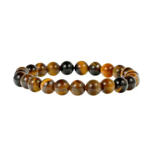 Detail van de natuurlijke veelkleurige tijgeroog edelsteen kralenarmband voor dagelijks gebruik.
