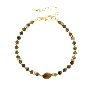 Pulsera de cuentas vintage con piedras multicolores y cadena de metal dorado, joya elegante mujer.