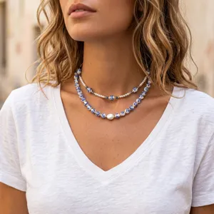 Chinoiserie porcelain ceramic pearl layered necklace trendy aesthetic choker jewelry