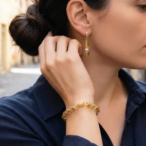 Set de pulsera y pendientes de piedra natural, joyas de cristal amarillo vintage chic.
