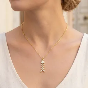 Joli collier pendentif arête de poisson zircon doré chaîne clavicule femme bijoux