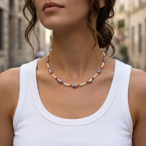 Chic Chinese style blue and white porcelain bead necklace elegant collarbone jewelry for women