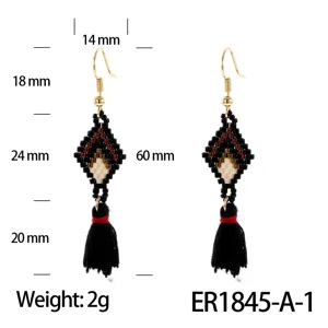 Bohemian seed bead tassel earrings handmade geometric diamond dangle earrings for women resort style
