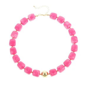 Klobige rosa Acryl quadratische Perlen Halskette mit goldener Kugel Mode Schmuck