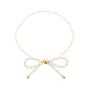 Elegantes Perlen-Schleife-Armband für Damen, Vintage-Stil stapelbare Perlen Handkette.