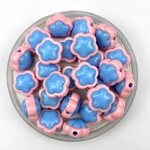 Acrylic flower beads pink blue pentagram charms for DIY phone chains jewelry making details