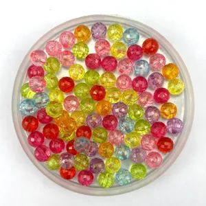 Colorful transparent faceted acrylic beads, multi-color round loose beads for DIY jewelry making crafts.
