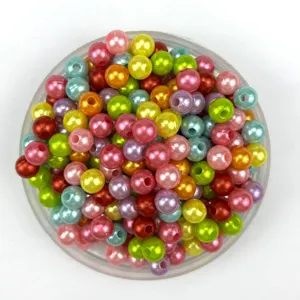 Colorful ABS plastic pearl beads with direct hole for DIY jewelry making and bag accessories.