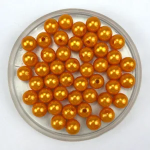 Orange ABS imitation pearl beads, straight-hole round beads for DIY handmade jewelry crafts.