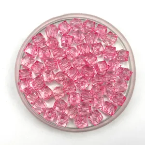 Transparent pink square acrylic beads 6-10mm loose beads DIY handmade jewelry crafting
