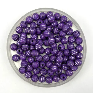 Purple acrylic pumpkin beads with silver stripes for DIY handmade jewelry making bracelets necklaces