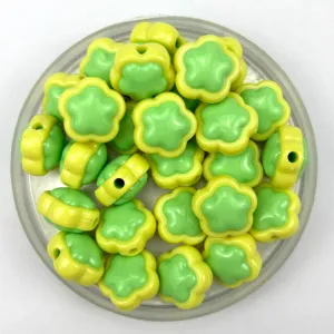 Acrylic sunflower flower shape beads yellow green loose beads for DIY jewelry phone charms keychains