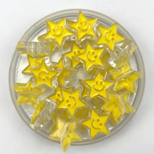 Clear acrylic smiley star beads with direct holes for DIY jewelry, phone chains, and crafts.