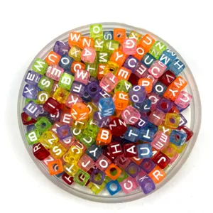 Colorful acrylic plastic alphabet letter cube beads assorted mix for DIY jewelry making crafts.