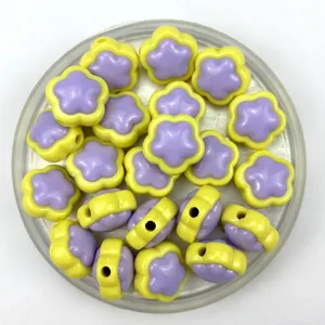 Acrylic flower beads for DIY jewelry making, cute yellow purple star shape big hole charms.