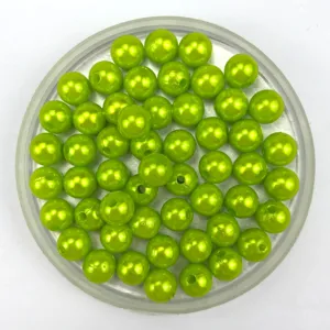 Green ABS imitation pearl beads close-up detail for DIY jewelry making, bracelets and necklaces.