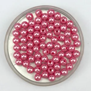 Pink imitation pearl beads, ABS plastic high gloss drilled craft beads for DIY jewelry making.