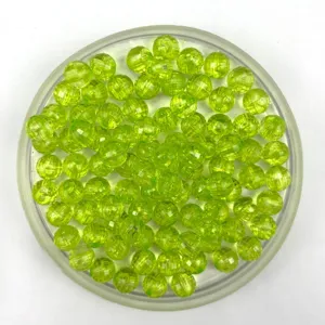 Transparent green faceted acrylic beads detail, ideal for DIY jewelry making crafts.