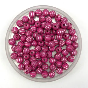 Acrylic solid color silver striped pumpkin beads detail, perfect for DIY bracelet necklace making.