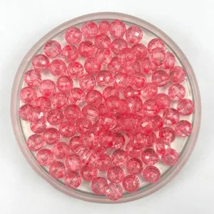 Pink acrylic faceted round loose beads detail shot, 96 cuts craft supplies for DIY jewelry