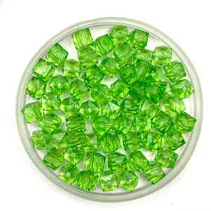 Green transparent crystal acrylic square beads for DIY jewelry making and crafting.